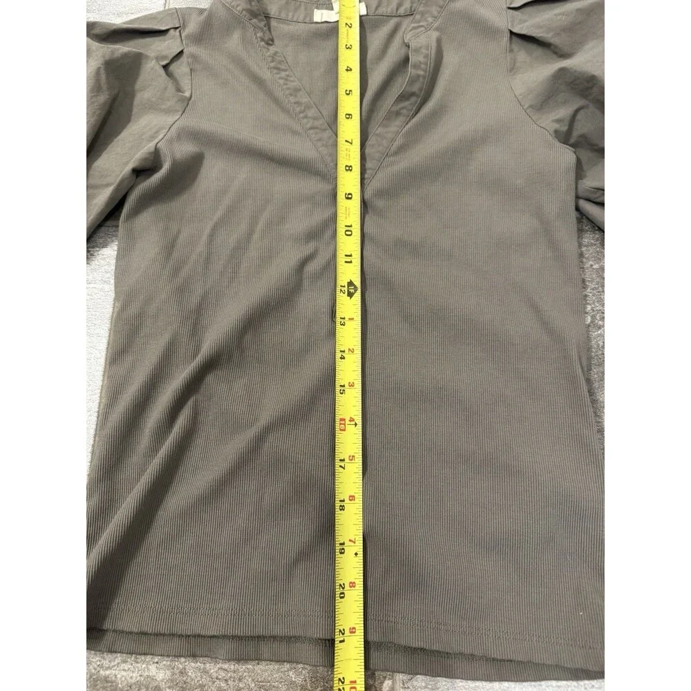Madewell Women's, Army Green, Size Small Ribbed Shirt With Puff Sleeves, EUC